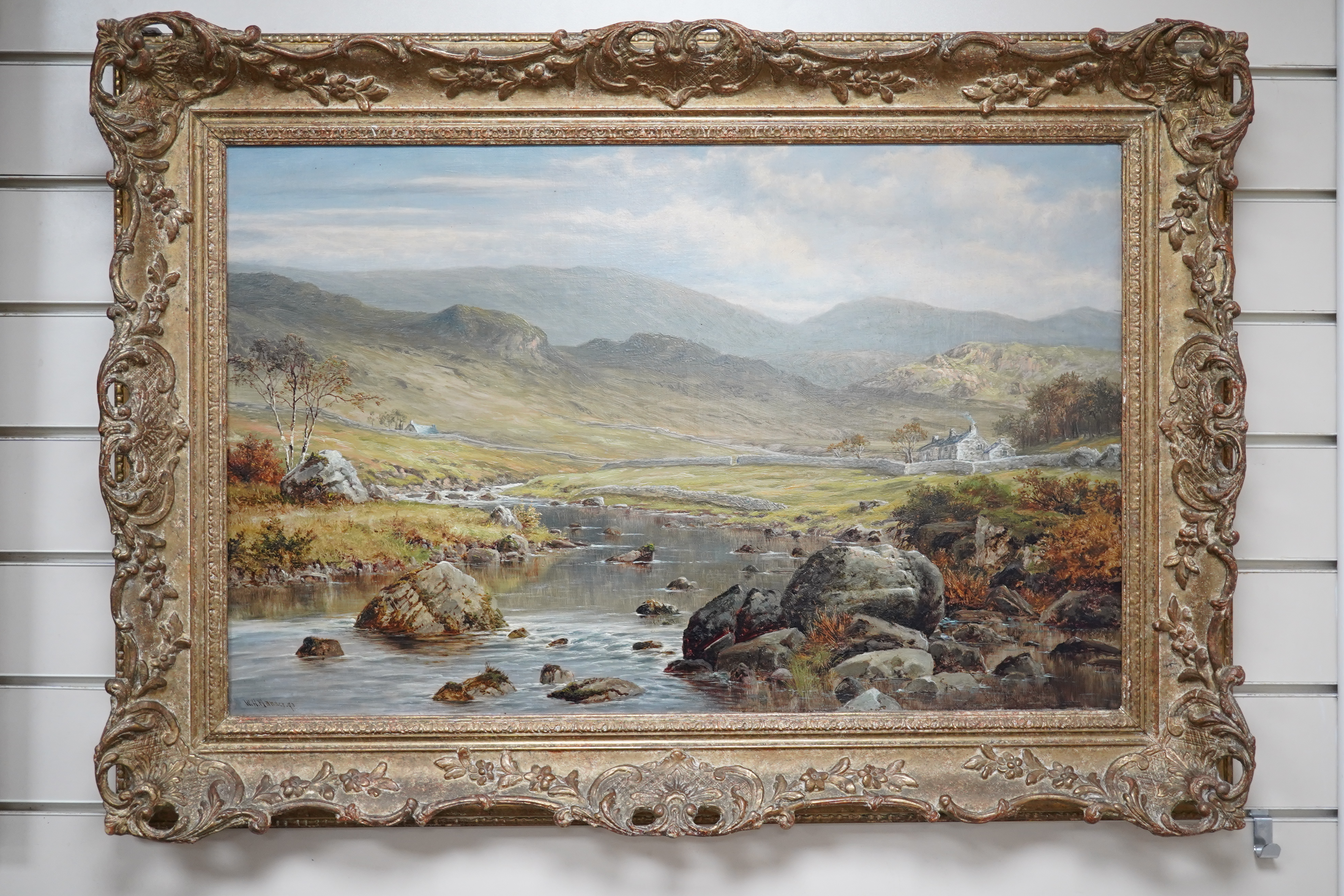 William Henry Mander (1850-1922), oil on canvas, 'In the Lledr Valley, Nr. Bettys-y-Coed, signed and dated '93, various labels and inscription verso, 44 x 70cm, ornately framed, 44 x 70cm. Condition - good